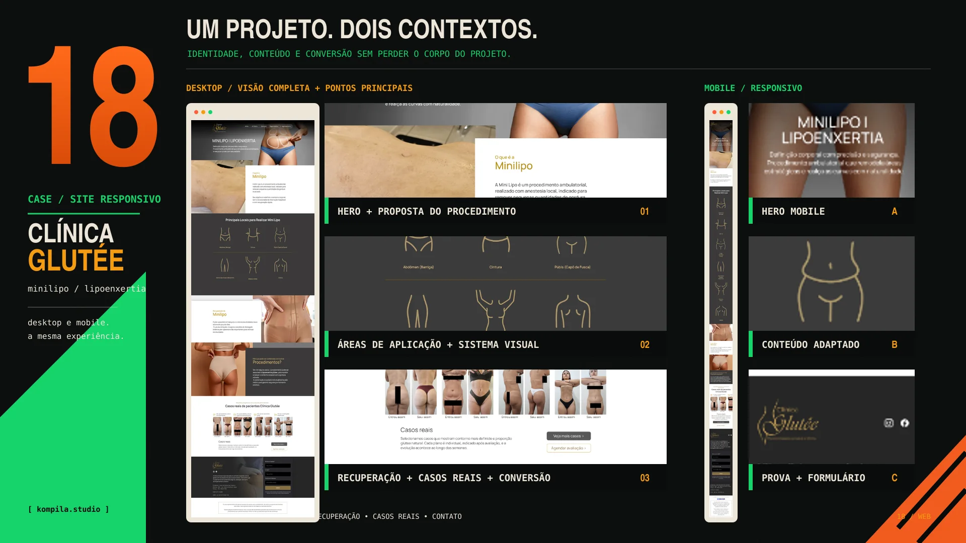 Case do site responsivo da Clínica Glútee para desktop e mobile